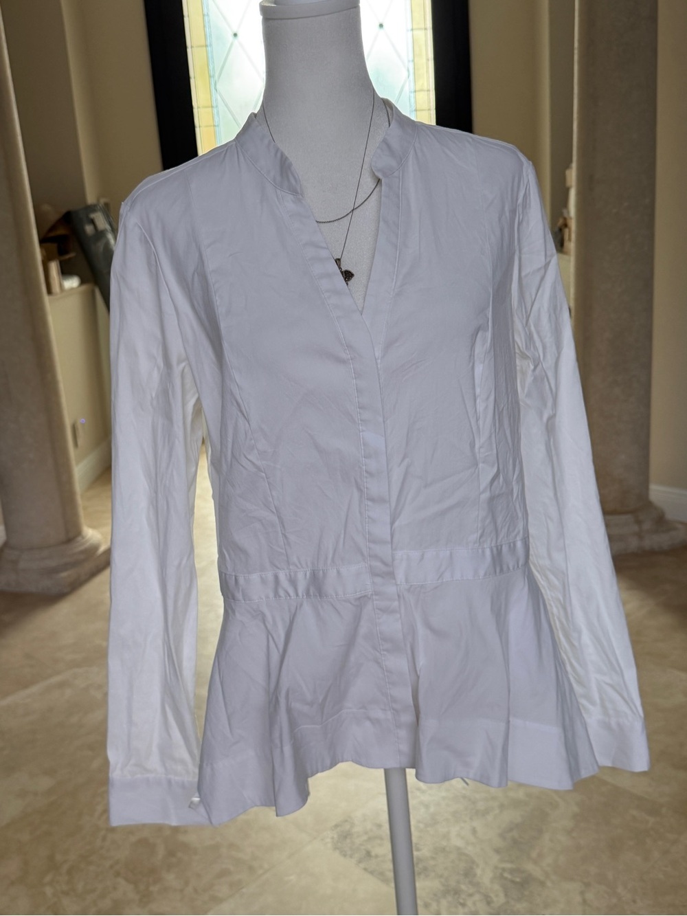 White House Black Market White Long-Sleeve Peplum Button-Down Shirt